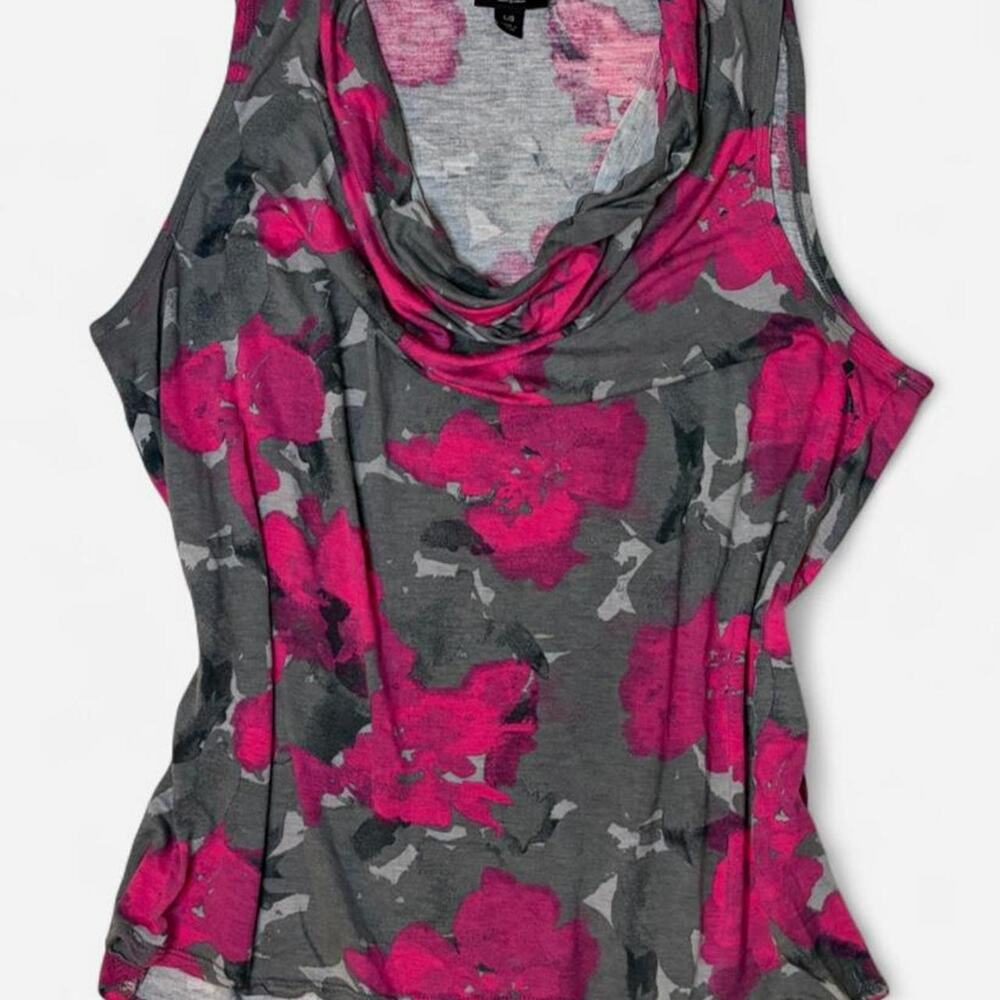 Y2K Mossimo Pink & Gray Floral Print Cowl Neck Tank Top - Size Large